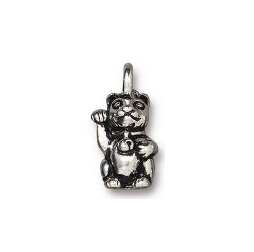 TierraCast 17mm Beckoning Kitty Charm / pewter with antique silver finish