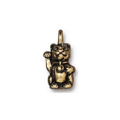 TierraCast 17mm Beckoning Kitty Charm / pewter with antique gold finish