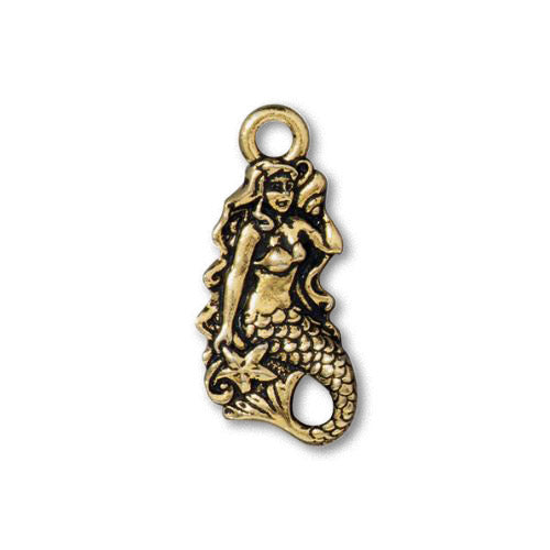 TierraCast Mermaid Charm / pewter with antique gold finish