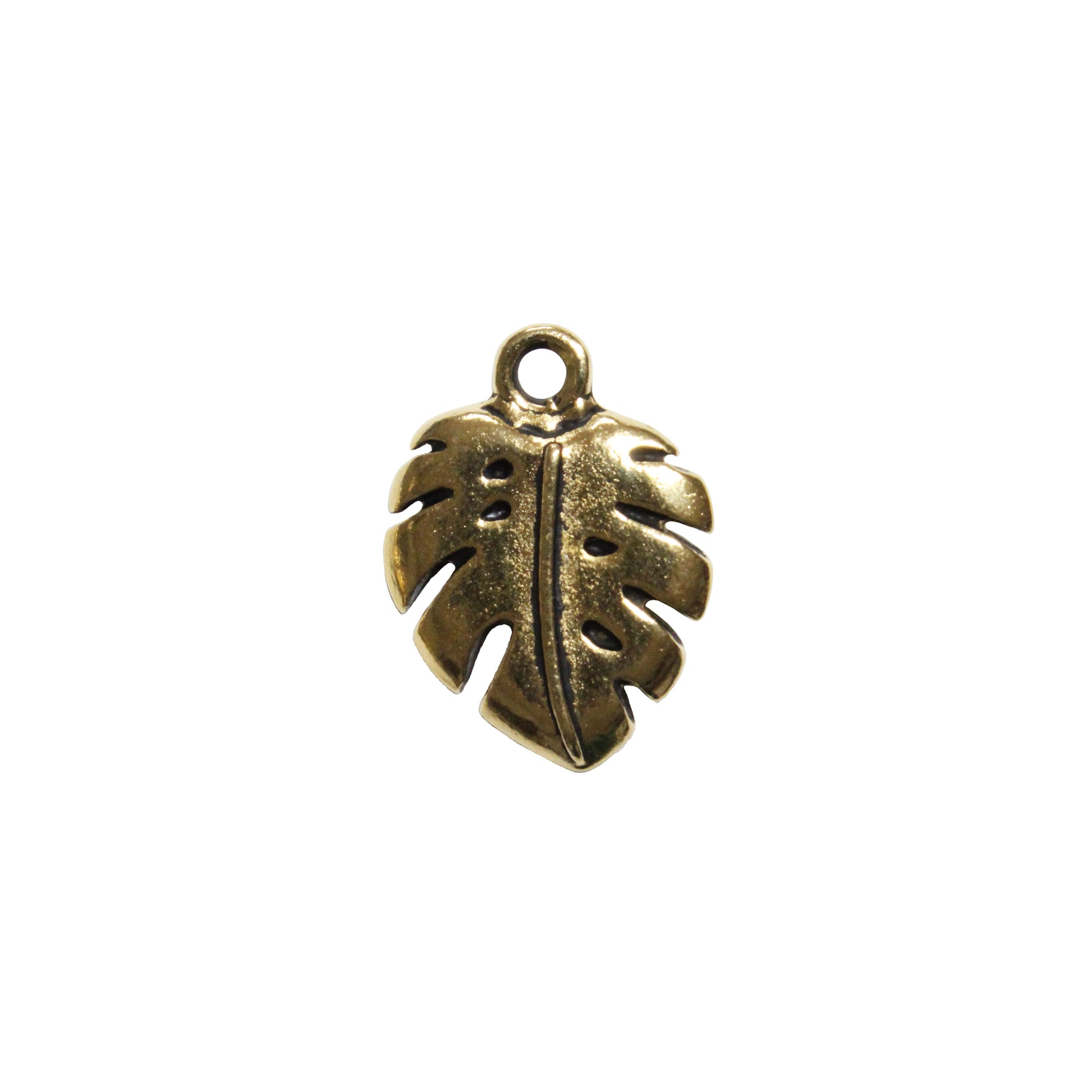 TierraCast Monstera Charm / pewter with antique gold finish