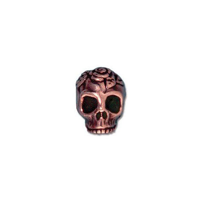TierraCast Rose Skull Bead / pewter with antique copper finish