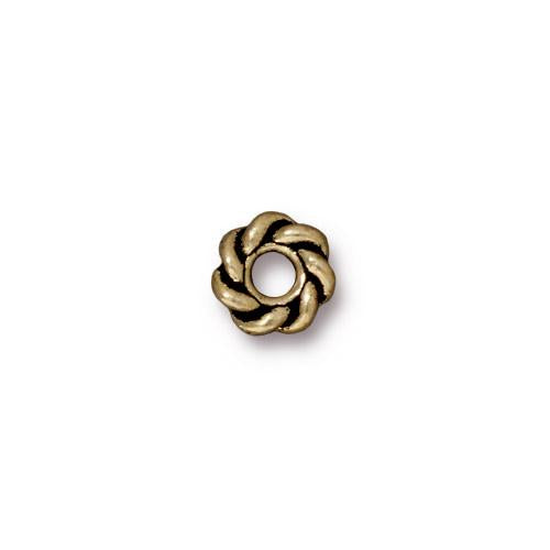 TierraCast 8mm Twisted Large Hole Bead / pewter with a brass oxide finish