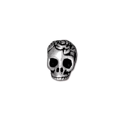 TierraCast Rose Skull Large Hole Bead / pewter with antique silver finish