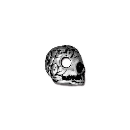 TierraCast Rose Skull Large Hole Bead / pewter with antique silver finish / side view