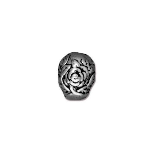 TierraCast Rose Skull Large Hole Bead / pewter with antique silver finish / back view