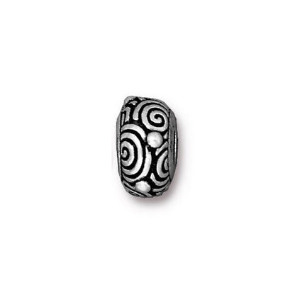 TierraCast Spiral Euro Bead / pewter with antique silver finish / large hole bead / side view