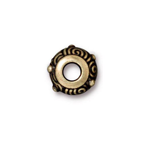 TierraCast Spiral Euro Bead / pewter with brass oxide finish / large hole bead