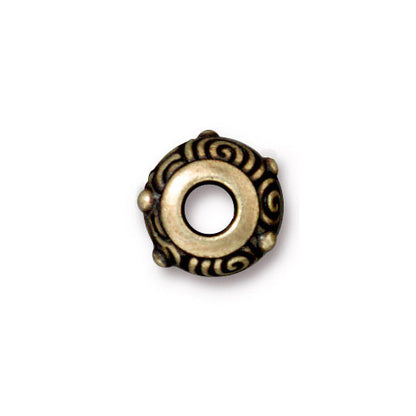 TierraCast Spiral Euro Bead / pewter with brass oxide finish / large hole bead