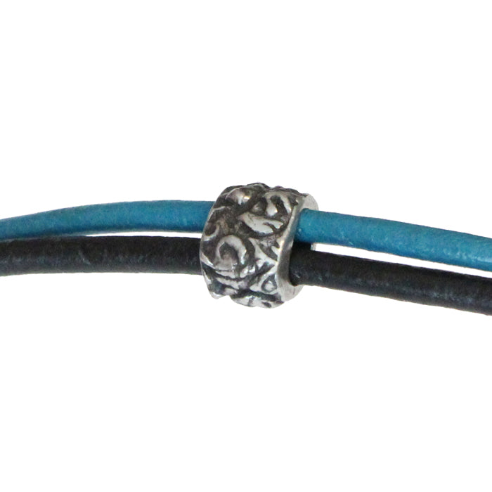 TierraCast Jardin Barrel Bead / pewter with antique finish / threaded on 2mm leather cords