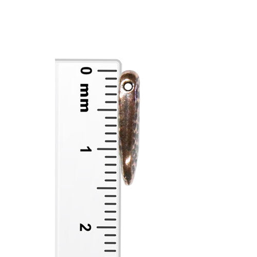 TierraCast Hammertone Dagger Bead / plated pewter with antique copper finish / side view with ruler