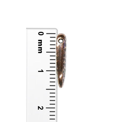 TierraCast Hammertone Dagger Bead / plated pewter with antique copper finish / side view with ruler