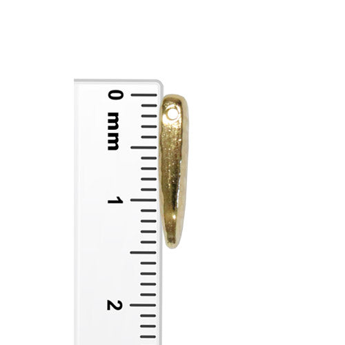 TierraCast Hammertone Dagger Bead / plated pewter with a bright gold finish / side view with ruler