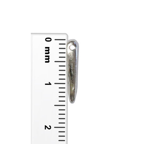 TierraCast Hammertone Dagger Bead / plated pewter with a bright rhodium finish / side view with ruler