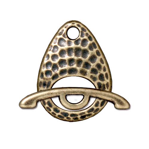 TierraCast Hammertone Ellipse Toggle Clasp / pewter with a brass oxide finish