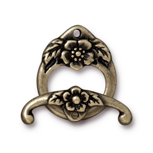 TierraCast Floral Toggle Clasp / pewter with a brass oxide finish