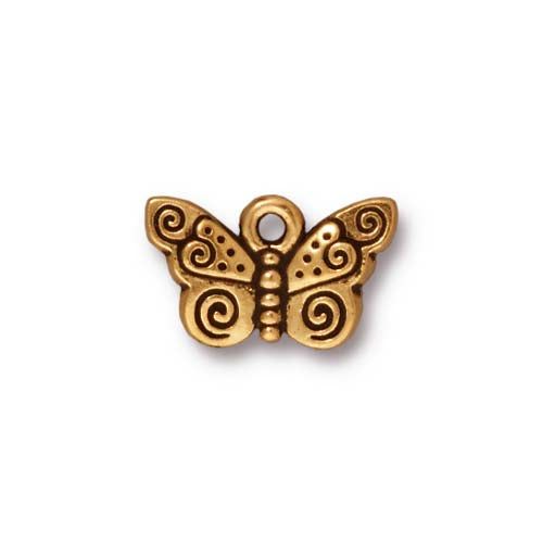 TierraCast Spiral Butterfly Charm / pewter with antique gold finish  / 94-2162-26