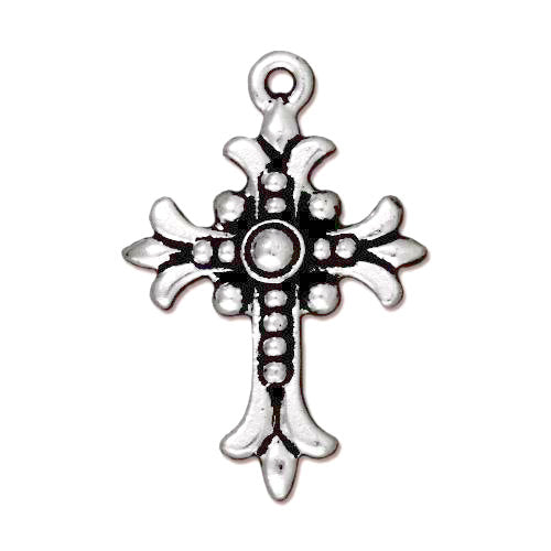 TierraCast Fleur Cross Charm / pewter with antique silver finish / 94-2192-12