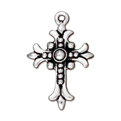 TierraCast Fleur Cross Charm / 10 Pack / pewter with antique silver finish