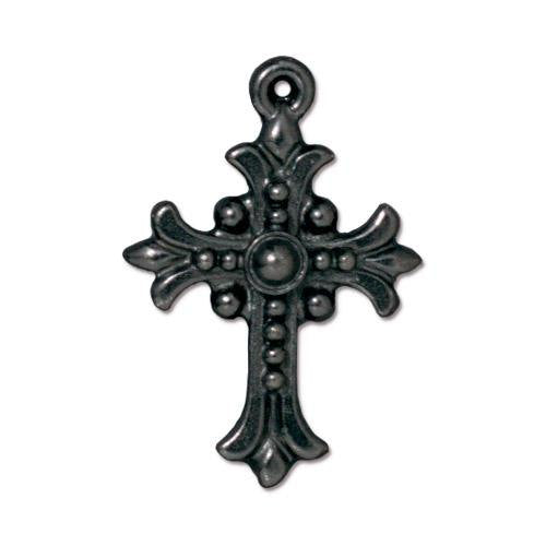 TierraCast Fleur Cross Charm / pewter with a black finish / 94-2192-13