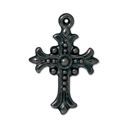 TierraCast Fleur Cross Charm / 10 Pack / pewter with a black finish