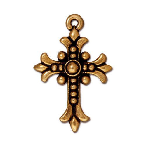 TierraCast Fleur Cross Charm / pewter with antique gold finish / 94-2192-26