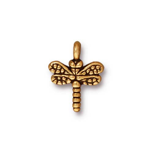 TierraCast 15mm Dragonfly Charm / pewter with antique gold finish  / 94-2208-26