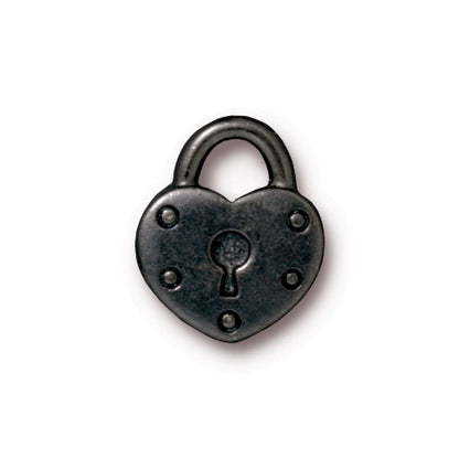 TierraCast Heart Lock Charm / 10 Pack / pewter with a black finish