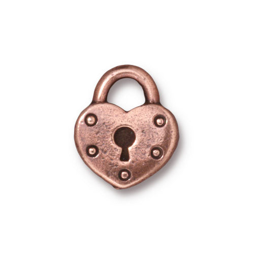 TierraCast Heart Lock Charm / pewter with antique copper finish / 94-2290-18