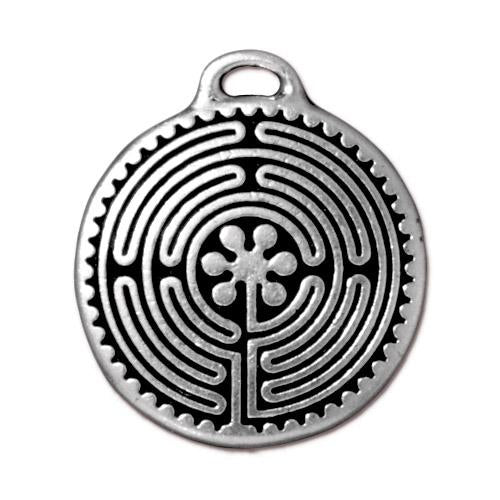 TierraCast 26mm Labyrinth Charm / pewter with antique silver finish / 94-2325-12