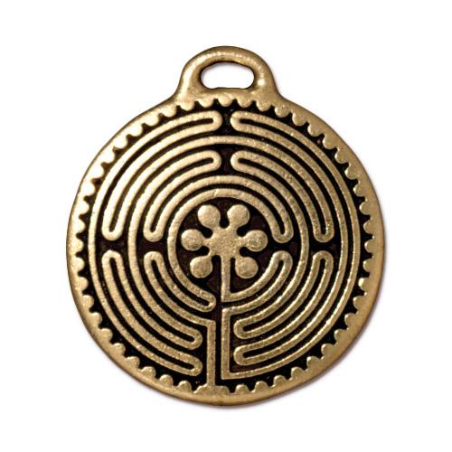 TierraCast 26mm Labyrinth Charm / pewter with antique gold finish / 94-2325-26