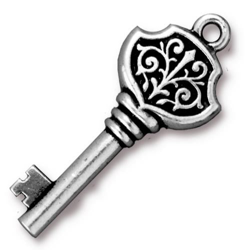 TierraCast Victorian Key Charm /  pewter with antique silver finish / 94-2339-12