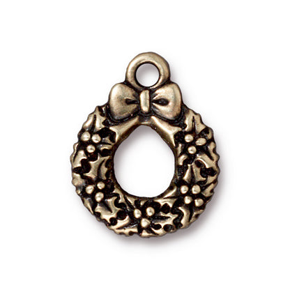 TierraCast Wreath Charm / 5 Pack / pewter with an brass oxide finish