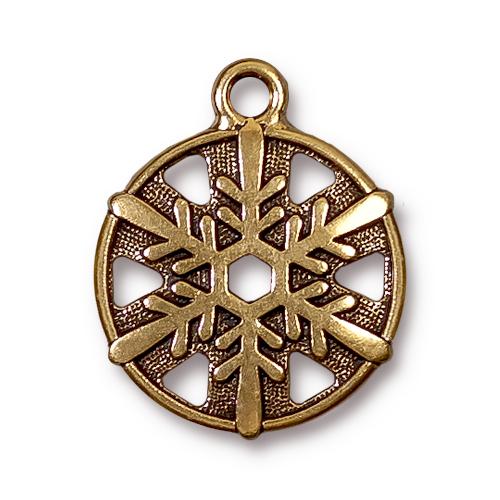 TierraCast 24mm Snowflake Charm /  pewter with antique gold finish / 94-2370-26