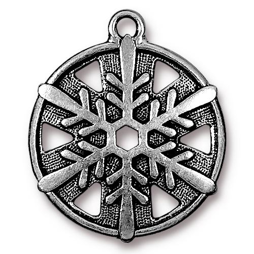TierraCast 28mm Snowflake Charm /  pewter with antique silver finish / 94-2371-12