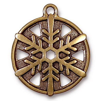 TierraCast 28mm Snowflake Charm /  pewter with antique gold finish / 94-2371-26