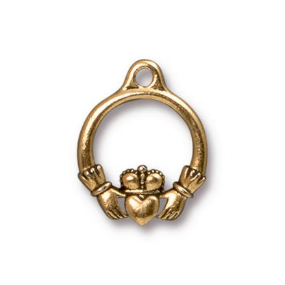 TierraCast 19mm Claddagh Charm / 10 Pack / pewter with antique gold finish