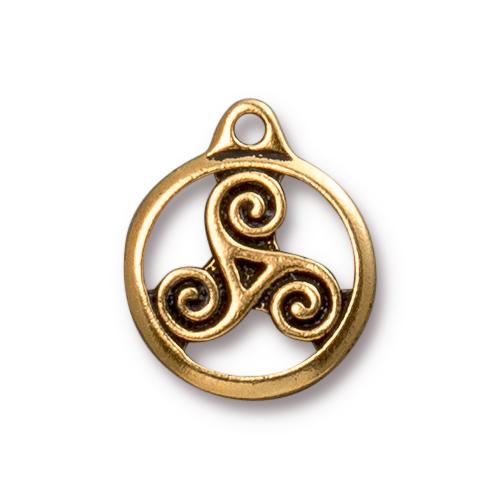 TierraCast 19mm Triskele Charm / pewter with antique gold finish / 94-2391-26