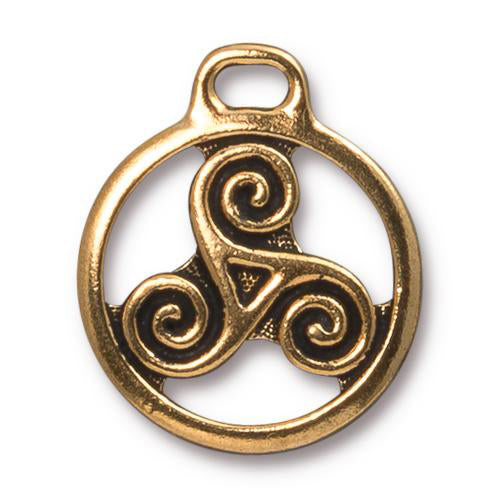 TierraCast 26mm Triskele Charm / pewter with antique gold finish / 94-2392-26