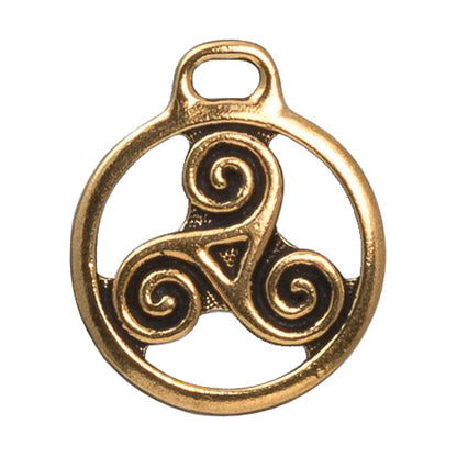 TierraCast 26mm Triskele Charm / pewter with antique gold finish / 94-2392-26