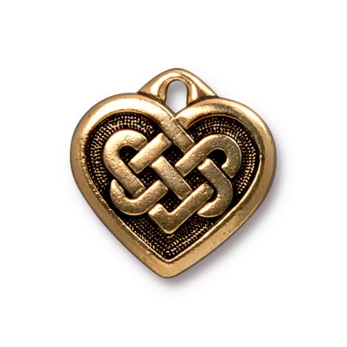 TierraCast 19mm Celtic Heart Charm / pewter with antique gold finish / 94-2394-26