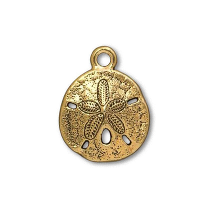 TierraCast Sand Dollar Charm / pewter with antique gold finish  / 94-2449-26