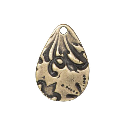 20mm Flora Teardrop Charm / pewter with a brass oxide finish / 94-2496-27
