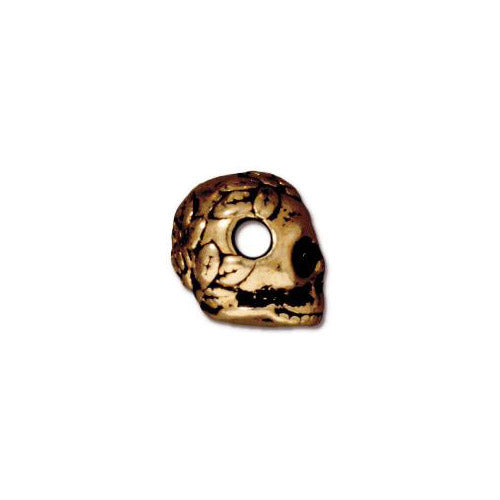 TierraCast Rose Skull Large Hole Bead / pewter with antique gold finish / 94-5715-26