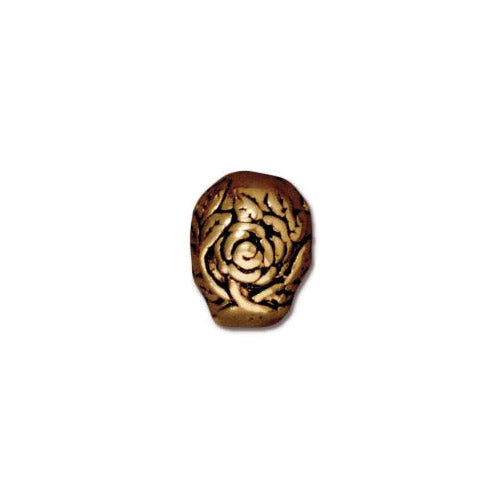 TierraCast Rose Skull Large Hole Bead / pewter with antique gold finish / 94-5715-26