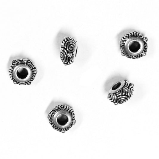 TierraCast Spiral Euro Bead / 5 Pack / pewter with antique silver finish / large hole bead