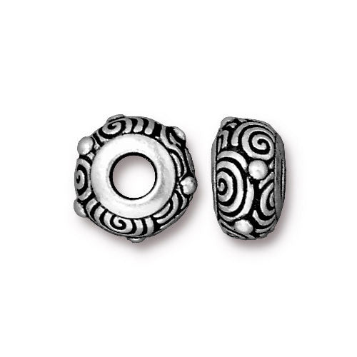 TierraCast Spiral Euro Bead /  pewter with antique silver finish / large hole bead / 94-5757-12