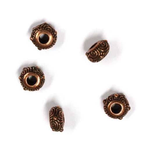 TierraCast Spiral Euro Bead / 5 Pack / pewter with antique copper finish / large hole bead