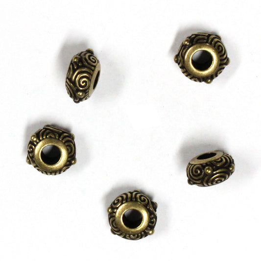 TierraCast Spiral Euro Bead / 5 Pack / pewter with brass oxide finish / large hole bead