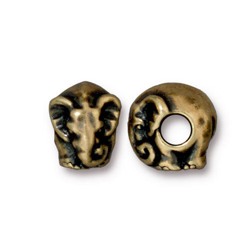 TierraCast Elephant Euro Bead / pewter with brass oxide finish / large hole bead / 94-5763-27