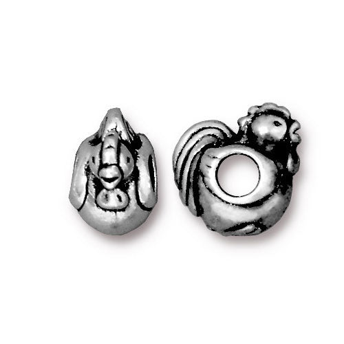 TierraCast Rooster Euro Bead / pewter with antique silver finish / large hole bead / 94-5764-12